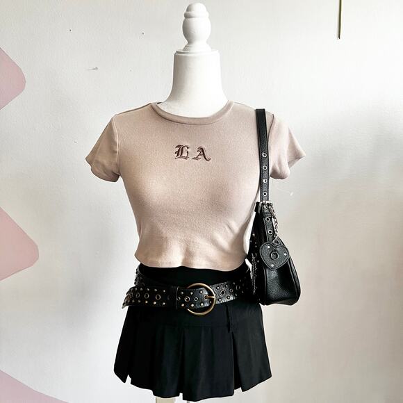Brown "LA" Baby Tee Crop Top, Clean Girl, Retro, Baddie, 2000s,Small,Soft Grunge - Picture 1 of 4